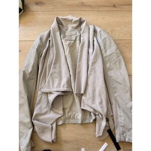 Blank NYC Drape Front Jacket Beige Faux Leather Sleeve Asymmetrical Moto Medium